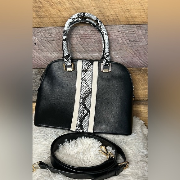 Aldo Handbags - ALDO Black Satchel Handbag with Snake Print Handles & Crossbody Strap